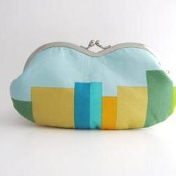 Frame sunglasses case/ Clutch Purse stripes on light blue